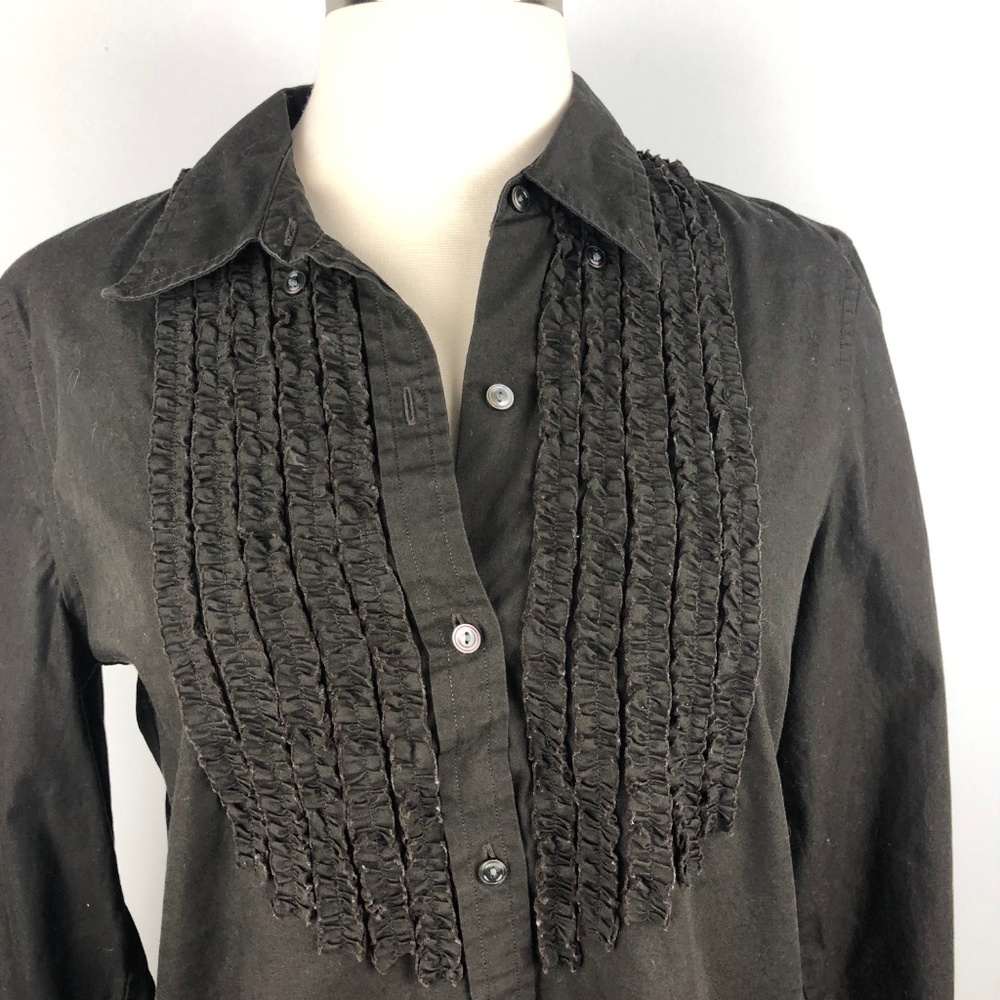 Calvin Klein Brown Ruffled Cropped Shirt Top - Picture 5 of 7